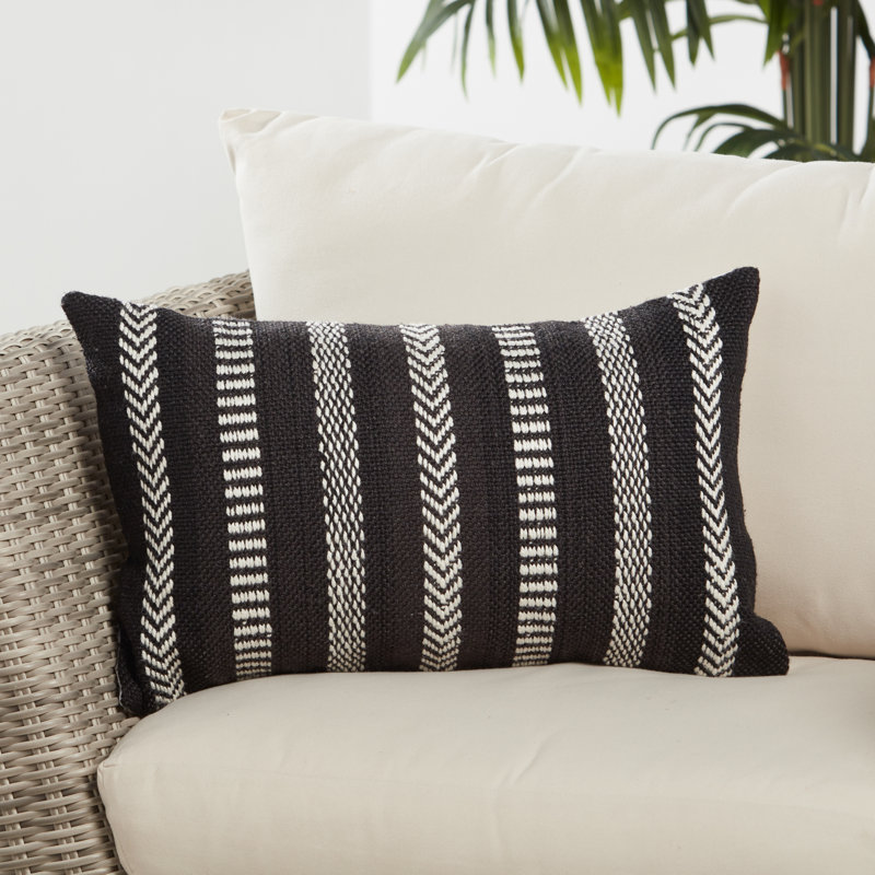 Coussin lombaire rectangulaire intérieur / extérieur Positano, Noir / Ivoire, Pas de remplissage