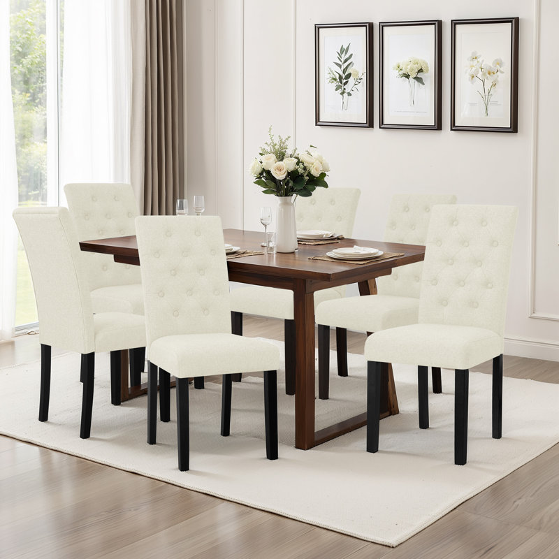 Tufted Fabric Upholstered Parsons Dining Chairs, Ivory