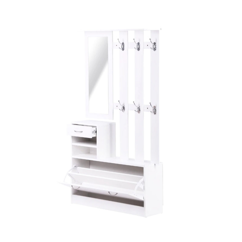 Robust Living Cabinet With Shoe Cabinet, Hang Shelf, Mirror And Extensive Storage Room Spacious In Matte White Finish