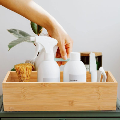Bamboo Toilet Tank Storage Basket with Handles, Natural Bathroom Organizer for Toilet Paper, Toiletries, Countertops & Shelves