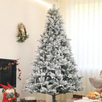 Arbre de Noël artificiel 7,5 pi avec 500 lumières, flocon de neige, 1530 pointes, assemblage enneigé facile