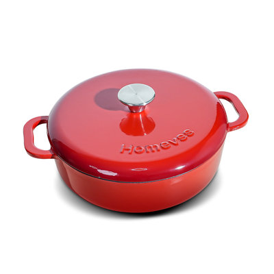HomeVSS 5.5-Quart Enameled Cast Iron Braiser with Lid & Dual Handles
