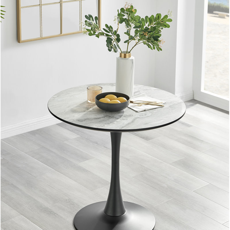 Table de salle à manger en marbre et 2 chaises rembourrées, Noir, Argent