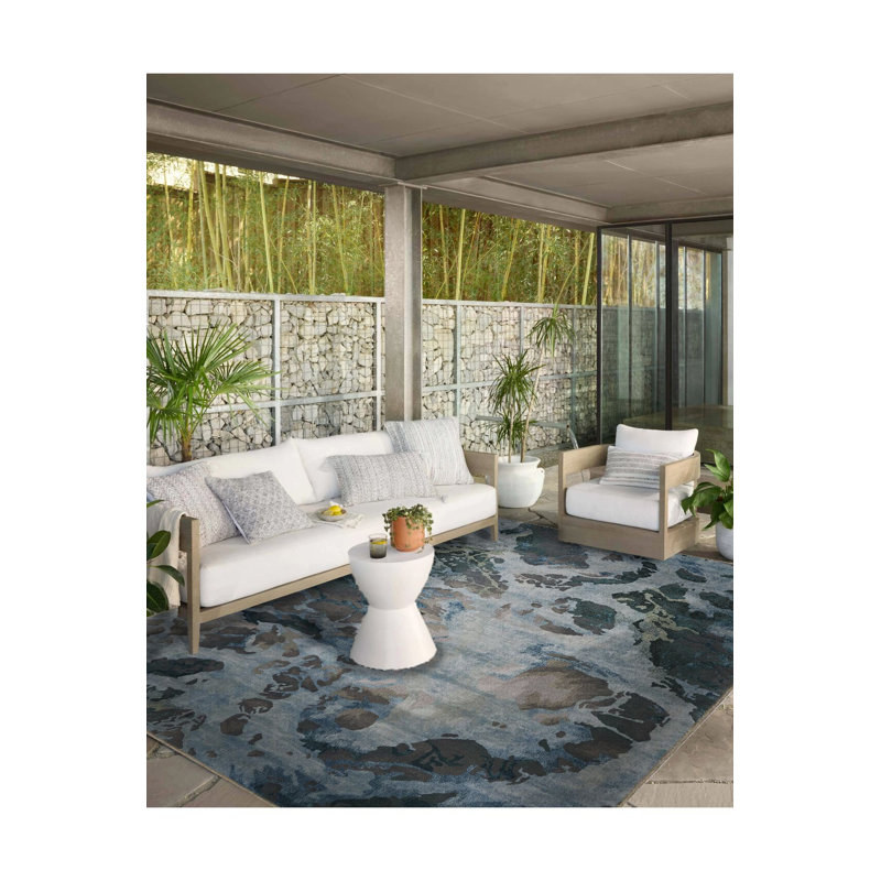 Tapis décoratif moderne à motif abstrait bleu et gris lavable à la machine