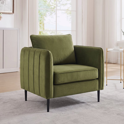 Fauteuil d'appoint Mid-Century moderne en velours, fauteuil simple rembourré avec coussin décoratif et pieds en métal, fauteuil de lecture pour salon, chambre à coucher, bureau
