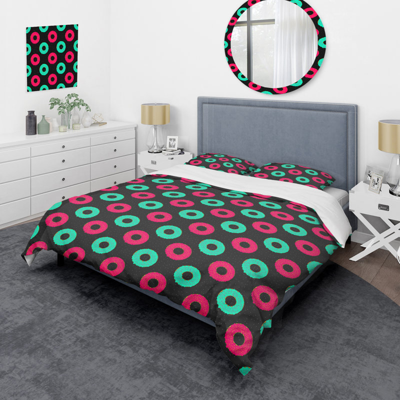 Pink and Green Circle Pattern - Abstract Duvet Cover Set - Microfiber Polyester, Twin Duvet Cover + 1 Standard Sham