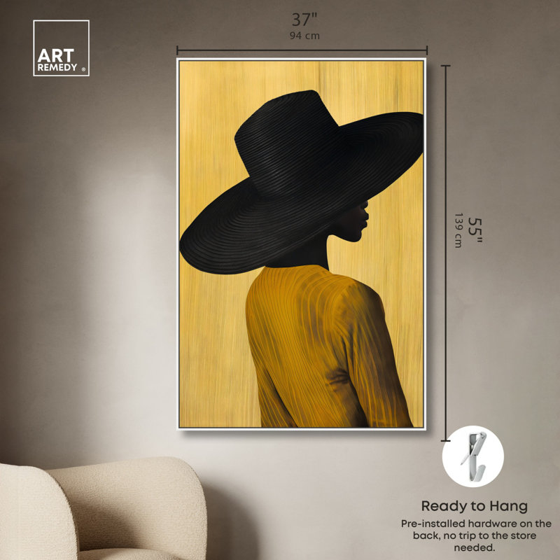 Affiche noire sur toile noire «I» par Art Remedy, H 55 po x l 37 po, Cadre blanc