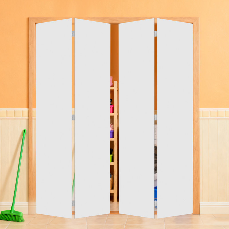 Porte pliante moderne à panneau plat double de 18 pouces (107 cm x 213 cm) en vinyle blanc à âme pleine avec ensemble de quincaillerie