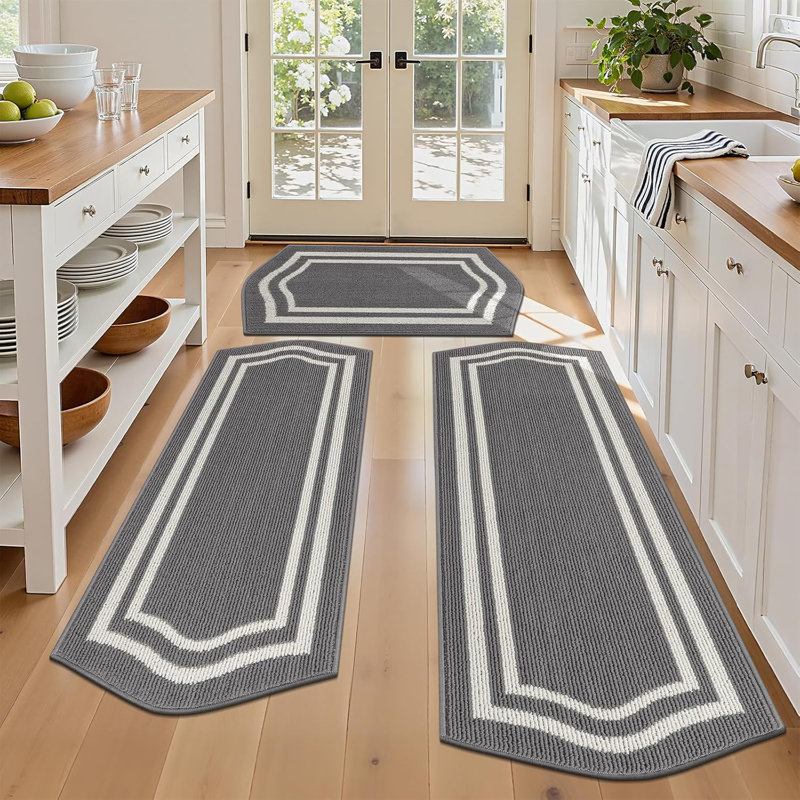 Ensemble de 3 tapis de cuisine Farmhouse, Gris