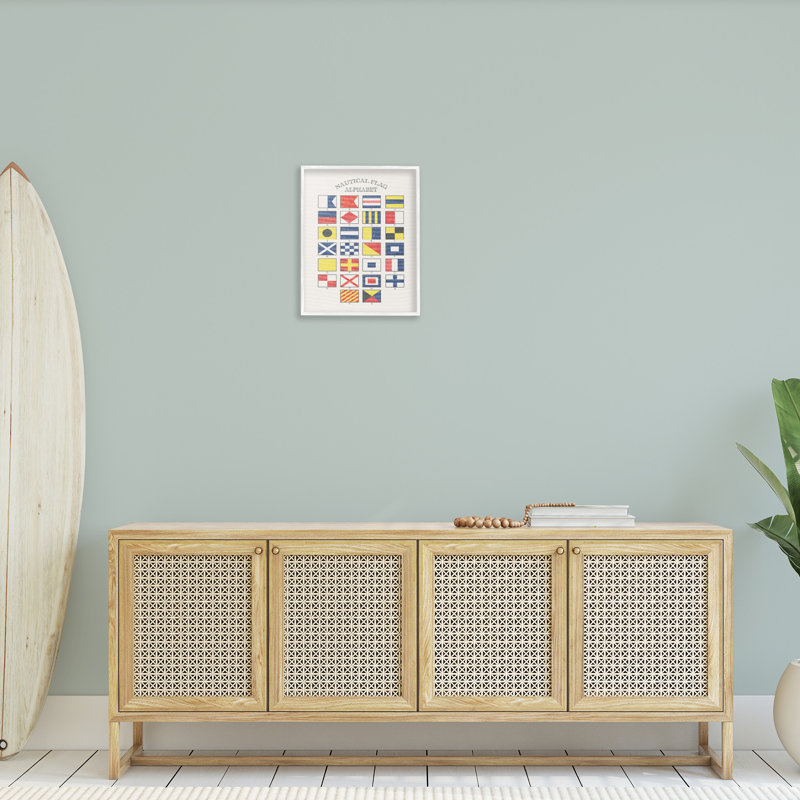 «Nautical Flag Alphabet» par Amalie, impression, H 14 po x l 11 po, Giclée encadrée blanc bord de mer