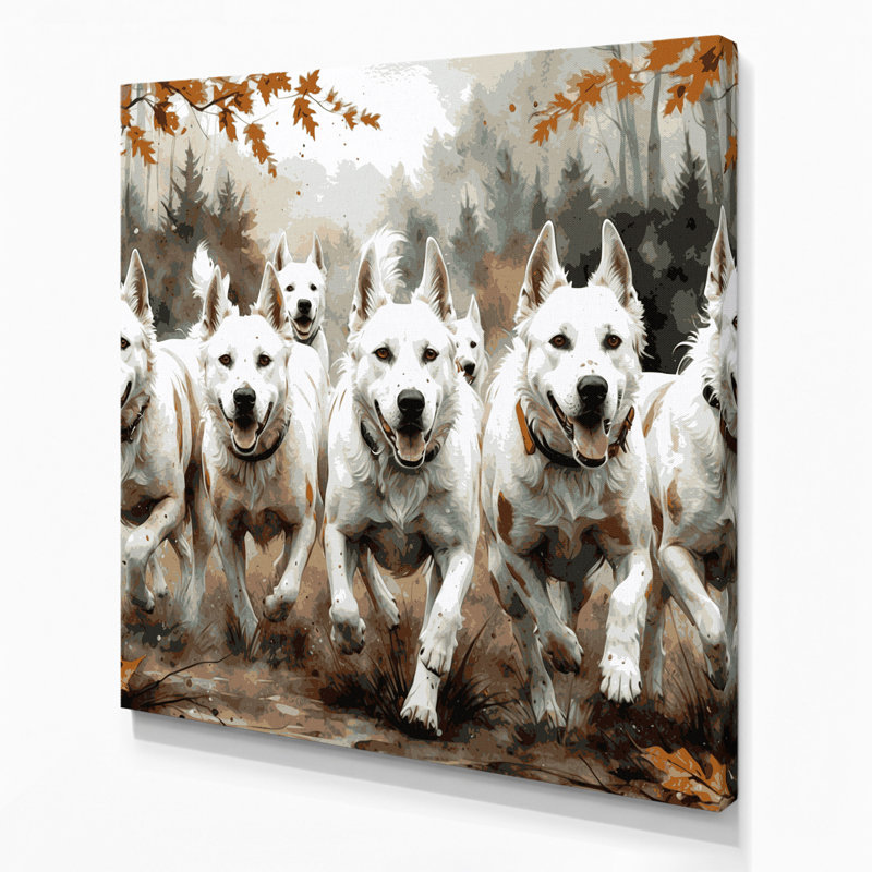 Chiens, art mural sur toile gris Kuvasz, H 16 po x l 16 po