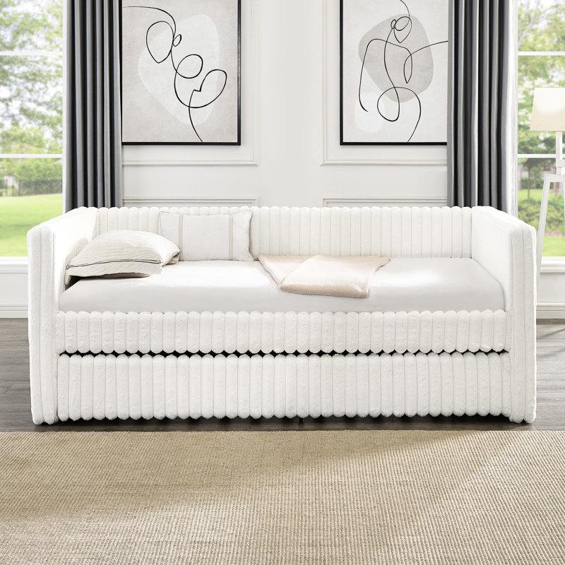 Lit de jour simple rembourré beige, Beige, Double