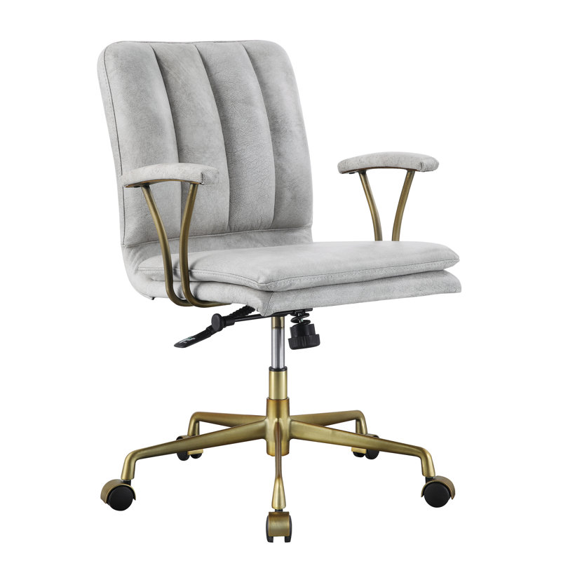 Chaise de bureau en cuir blanc avec - finition, siège réglable, antique pratique pour pivoter dans une salle de conférence, relevable, aspect professionnel