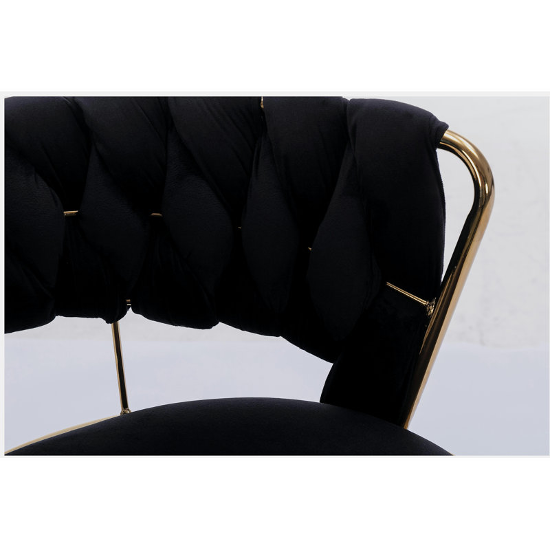 Ensemble de 2 pièces repose-pieds chromé et base réglable en cuir de velours avec tabouret de bar simple et pieds dorés - noir