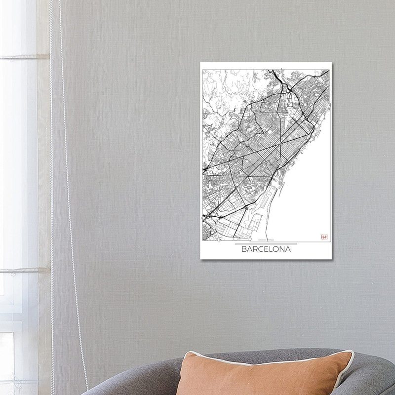 Barcelona Minimal Urban Blueprint Map by Hubert Roguski - Wrapped Canvas Print, 66.04 cm H x 45.72 cm W x 3.175 cm D