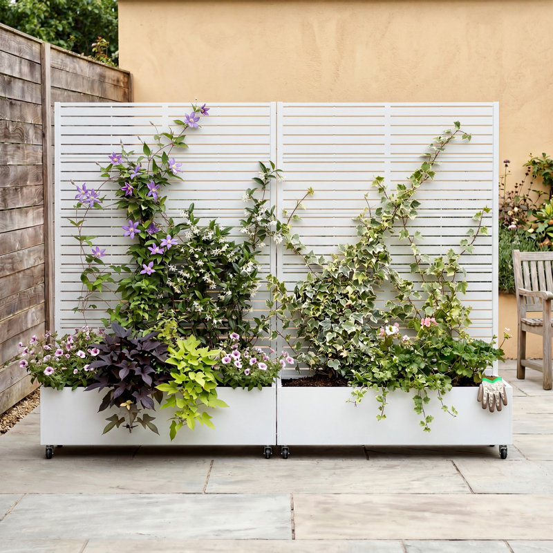 185cm H x 120cm Metal Raised Garden Bed with Trellis on Wheels Planter Box with Garden Divider Privacy Screen with Planter