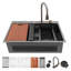 Évier de cuisine en acier inoxydable à chute d'eau de style Gunmetal - éviers de cuisine à rebord à cuve simple en acier inoxydable de calibre 16 de 33 po x 22 po x 10 po avec robinet rétractable et laveuse à gobelets