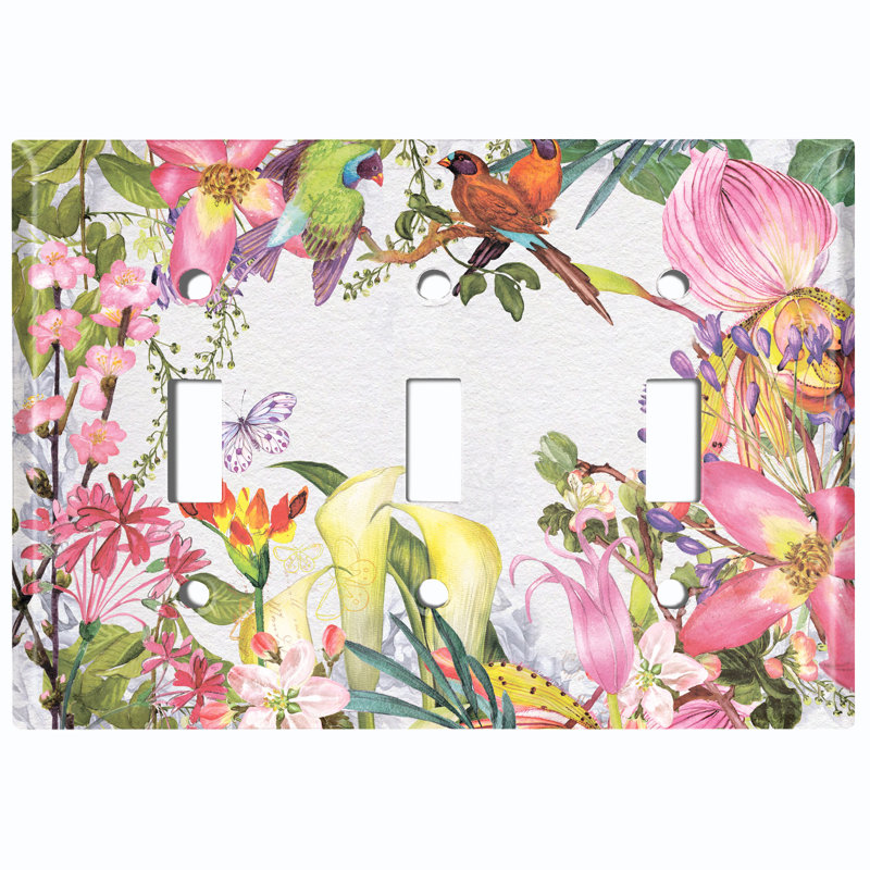 Colourful Flowers Bouquet Butterfly 3-Gang Toggle Light Switch Wall Plate