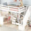 Lit mezzanine simple à faible encombrement avec bureau en L et tiroirs, armoire, escalier de rangement avec bureau blanc - Solution-1466118276