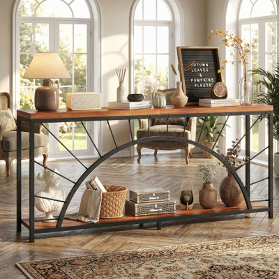 Industrial Console Table, 70.9" Extra Long Sofa Table With Two-sided Design, 2-tier Behind Couch Table For Large Entryway Or Living Room, Metal & Woo by Trent Austin Design