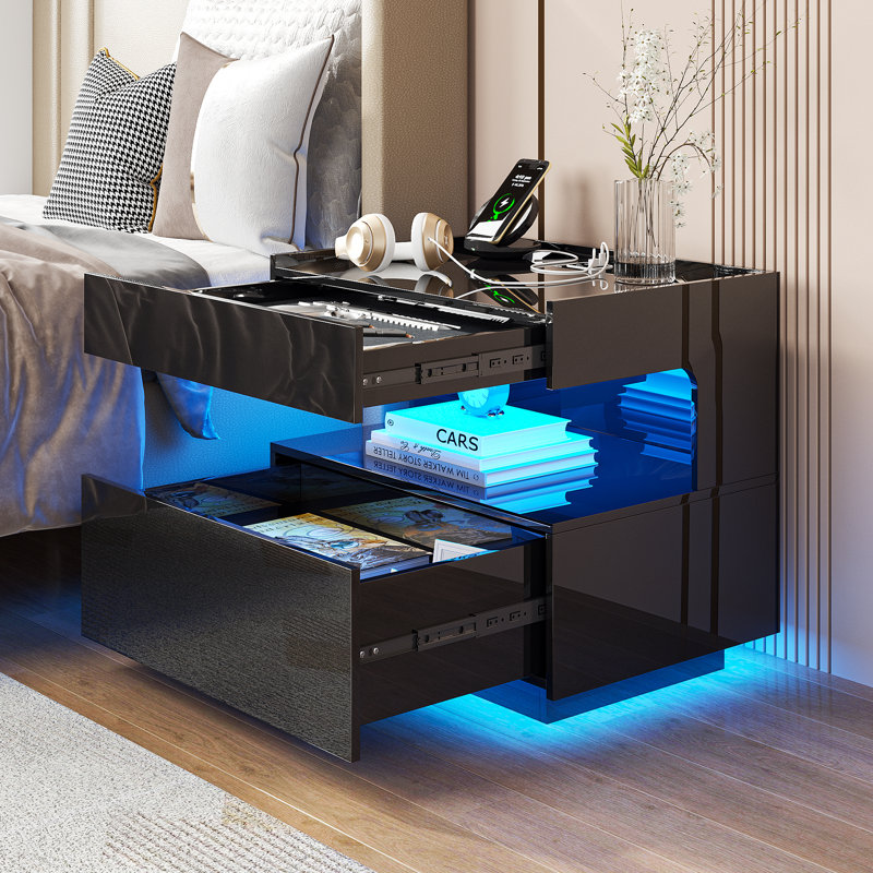 55cm W Manufactured Wood Bedside Table, Black