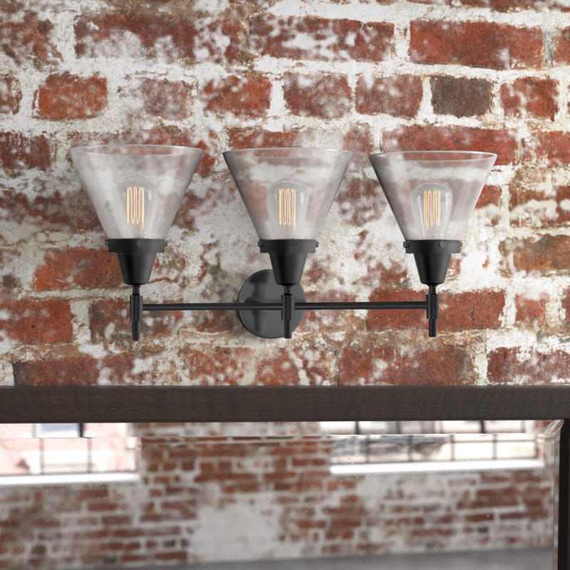 Éclairage pour meuble-lavabo 3 lumières 26 po Caden Cone, Noir mat, Clair, Ampoule incandescente rétro 60 watts