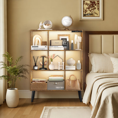 4-Tier Open Shelf Bookshelf 7 Cube Storage Organizer Bookcase With Anti-Tilt Device And LED by George Oliver