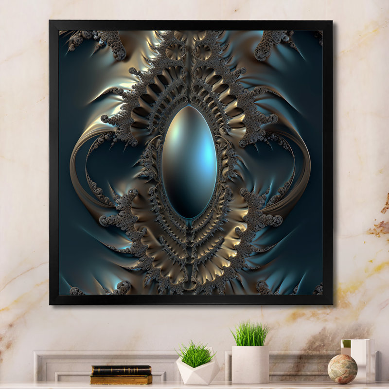 Turquoise fractale excellence II - reproduction sur toile, H 16 po x l 16 po x P 1 po, Impression noire sur toile encadrée