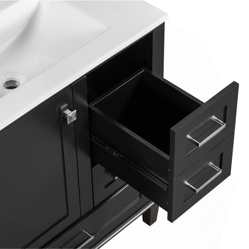 Ensemble de meuble-lavabo moderne avec lavabo 30 po, meuble-lavabo moderne avec porte à fermeture douce et 3 tiroirs, structure en bois massif