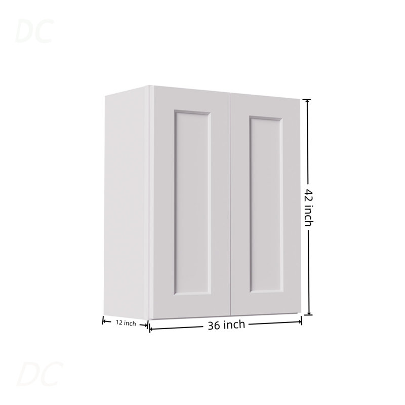 36 Inch White Shaker Double Door Wall Cabinet Solid Wood With 3 Adjustable Shelves Ready To Assemble For Kitchen,Bathroom,Laundry And Garage Storage(36"W×12"D×42"H), Sideboard
