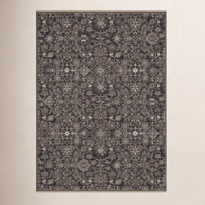 Abena Charcoal Tan Borderless Oriental Wool Rug