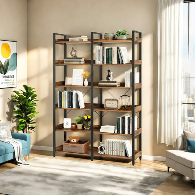 6-Tier Industrial Bookshelf, 67" Wooden Bookshelf With Open Shelves, Freestanding Metal Frame Bookcase For Storage And Display, Modern Book Shelves Fo by George Oliver
