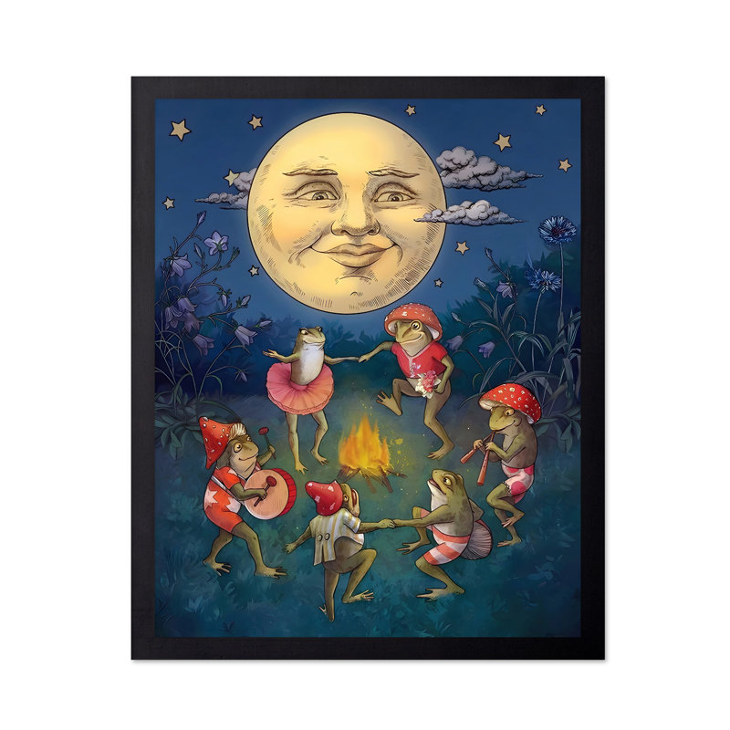 Grenouilles dansant sous la lune, Cadre noir, Affiche, H 11 po x l 14 po