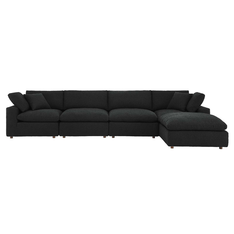 Modway Commix Down Filled Overstuffed Boucle Fabric 5-Piece Sectional Sofa, Black 