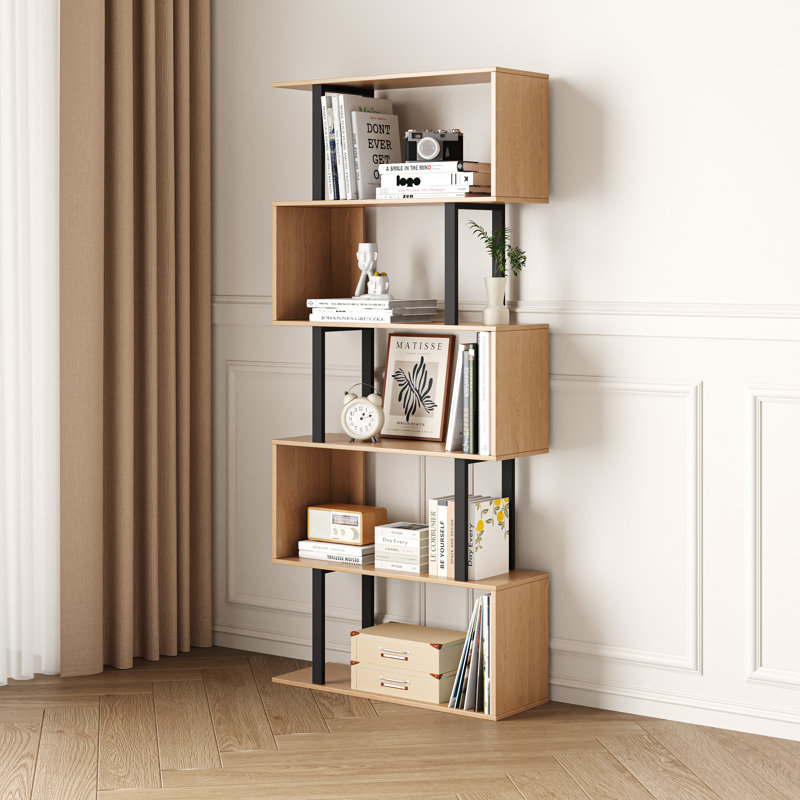 Linford Modern Industrial 6-Tier Storage Shelf With Open Storage Design, Natural, 62" H x 27.5" W x 9" D