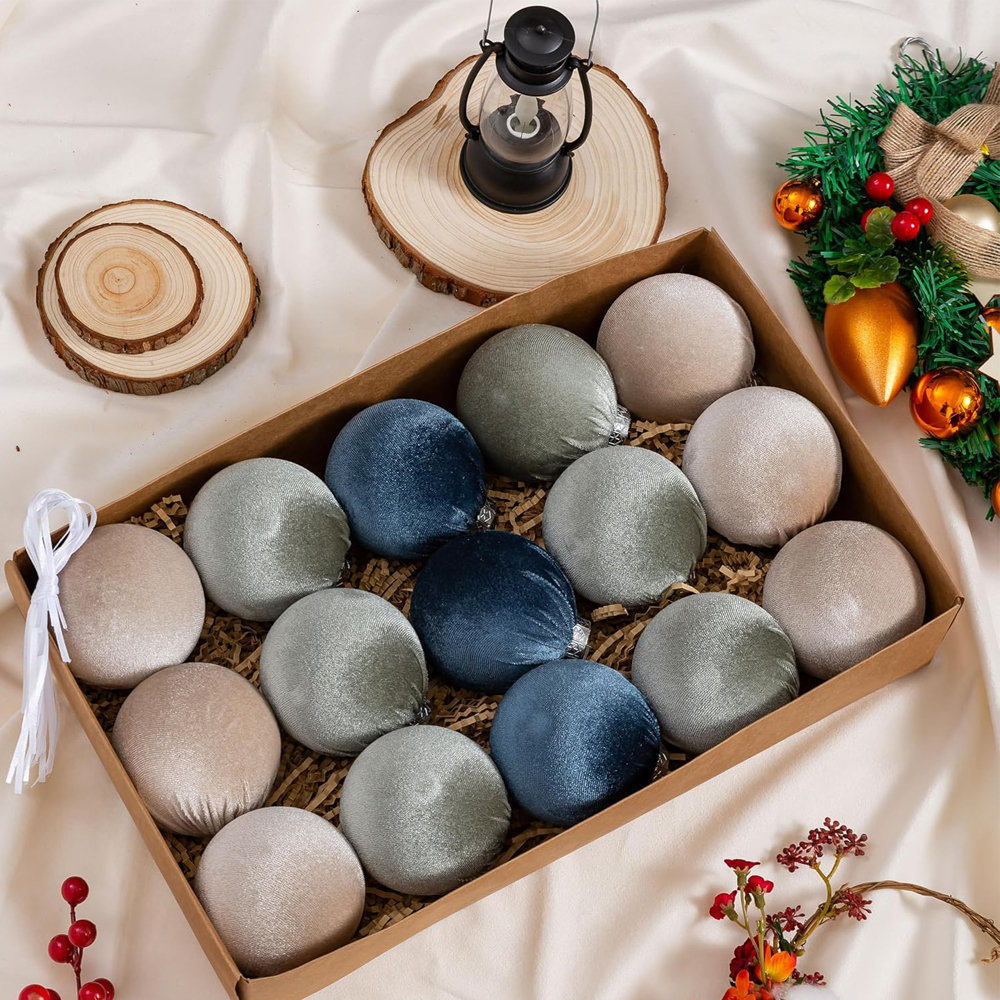 The Holiday Aisle® 15 Pcs Velvet Christmas Ball Ornaments, 8cm Flocked Ornaments Christmas Ball Set & Reviews | Wayfair