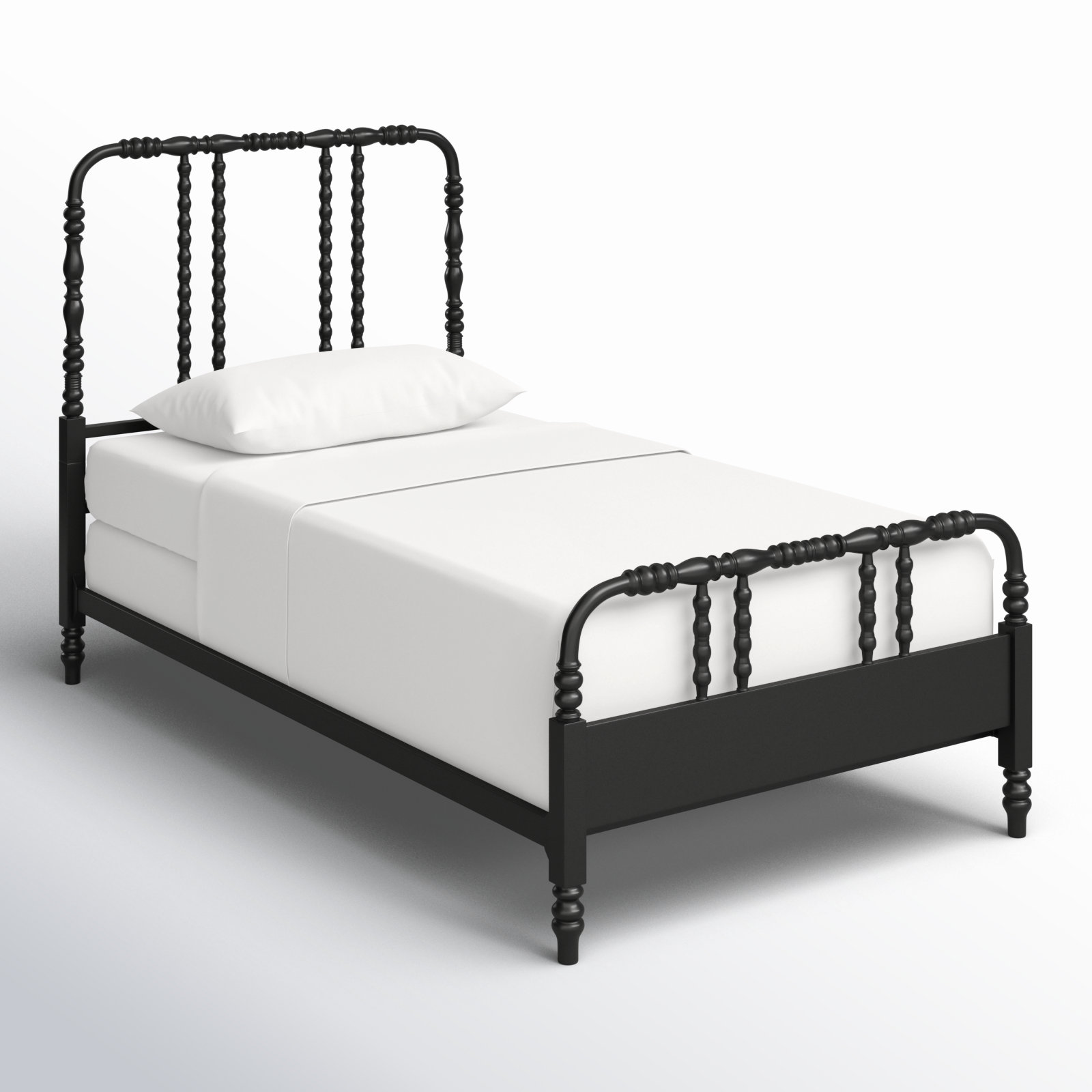 Iron Twin Bed with Spindle Headboard, Black