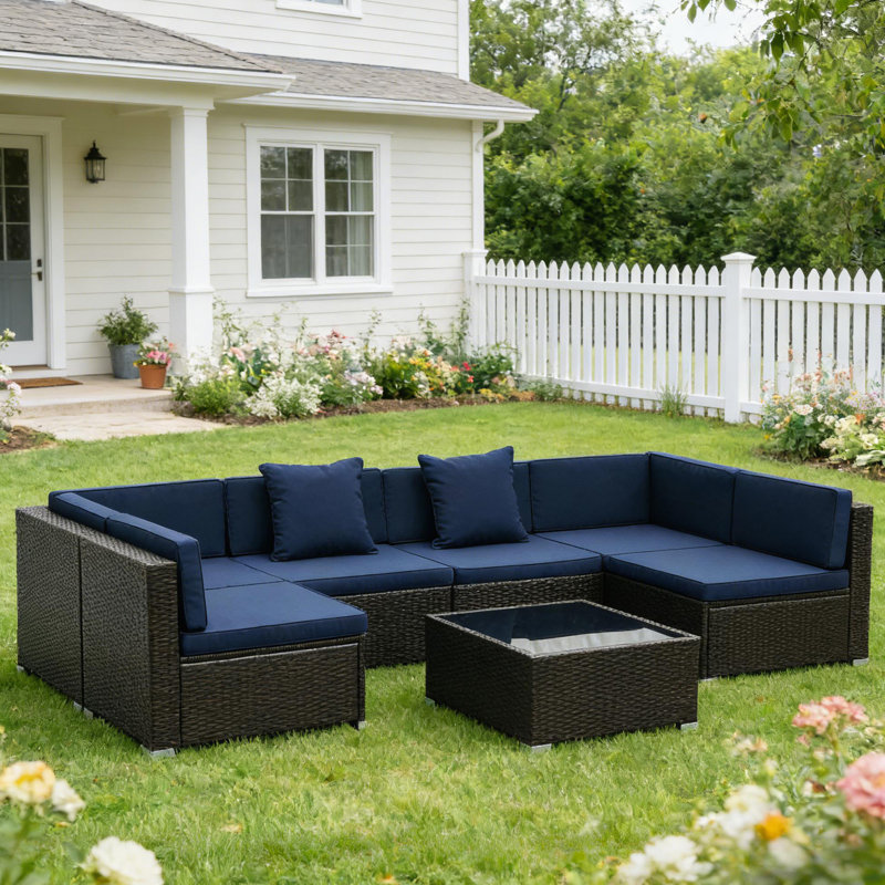 Ensemble de canapé d'extérieur pour conversation, ensemble de meubles en rotin de jardin, ensemble de canapé d'extérieur en osier 7 pièces