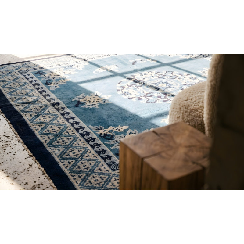 Antique Small Size Square Shape Blue Color Chinese Peking Area Rug