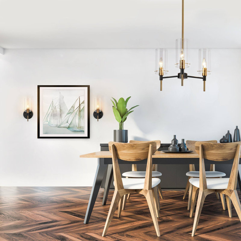 Lustre linéaire moderne à 3 lumières Satilla, Noir mat / laiton