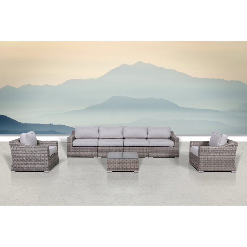 Moyeda Wicker Fully Assembled 6 - Person Seating Group with Cushions | Complete Outdoor Seating Set, Mixed Gray, Olefin Gray