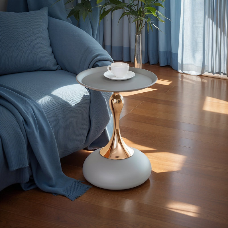 Table d'appoint polyvalente en métal à piédestal, Gris mat, Gris mat