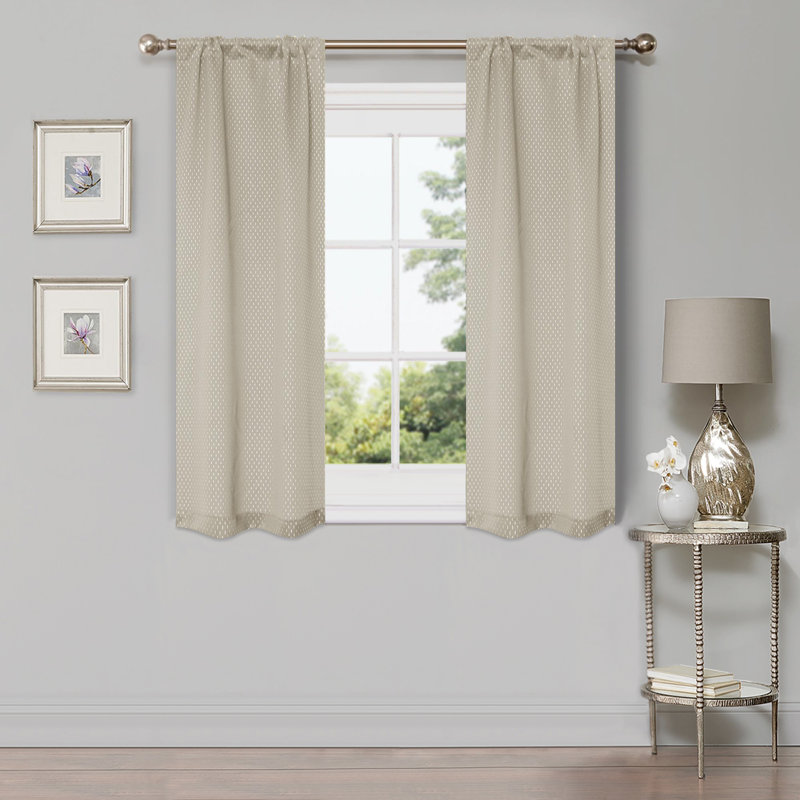 Wiechmann Geometric Shimmer Abstract Room Darkening Curtain Panel Set, Ivory, 26" W x 63" L
