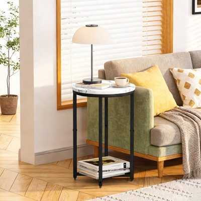 Modern Round End Table Set Of 2, Small Coffee Table Side Table, Faux Marble Modern Nightstand Sofa Side Table Bedside Table With Metal Frame For Living Room, Bedroom