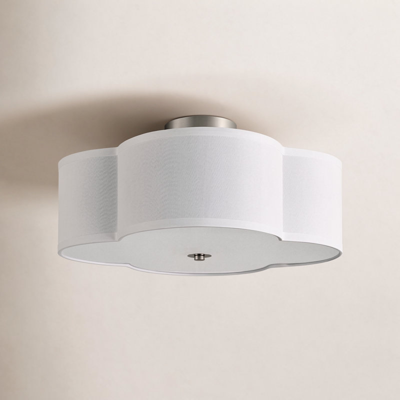 Plafonnier semi-encastré en tissu 4 lumières, Nickel, H 6,9 po x l 15,75 po x P 15,75 po