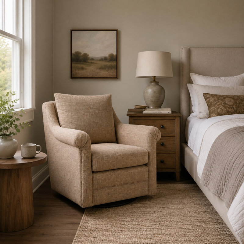 Fauteuil pivotant Felicity - Carreaux brun café, Coffee Brown Plaid