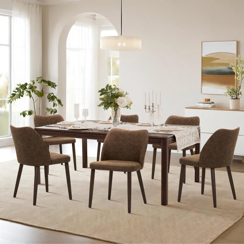 Upholstered Solid Wood Small Dining Chairs - Ergonomic Curve & Plush Padding for Multiple Spaces, Dark Brown