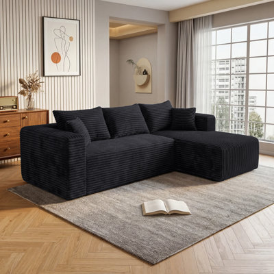 Canapé modulaire en L en flanelle modulaire à compression, 2 pièces avec 5 coussins, sans assemblage, noir / gris / bleu / vert / beige / brun