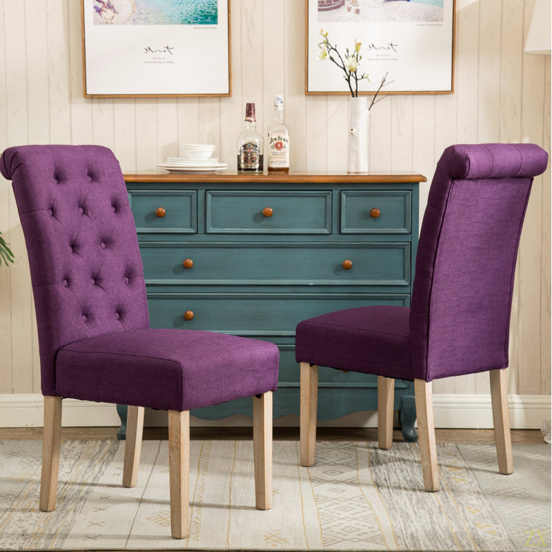Ensemble de salle à manger 5 pièces à pieds tournés avec 4 chaises capitonnées, Mauve