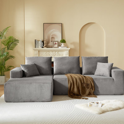 Canapé modulaire en L à 3 places avec méridienne, velours côtelé pour le salon, gris foncé, éponge à haute résilience 35D, espaces de bureau en nuage à installation simple, siège, mousse complète, sièges confortables